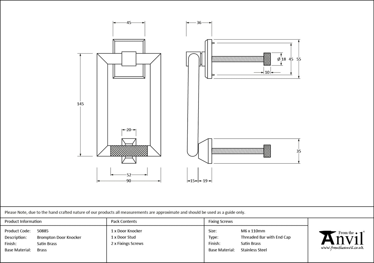 BROMPTON DOOR KNOCKER 145x90x36 SBR - 50885 by MARCHES (ANVIL) ARCHITECTURAL HARDWARE