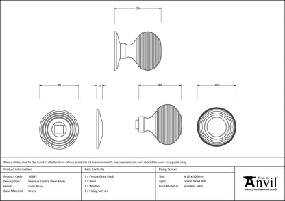 BEEHIVE CENTRE DOOR KNOB 80x96x80 SBR - 50887 by MARCHES (ANVIL) ARCHITECTURAL HARDWARE
