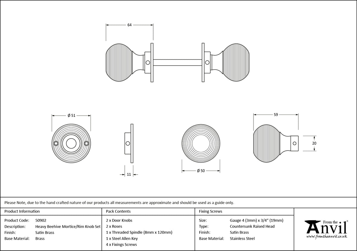 HEAVY BEEHIVE MORTICE/RIM KNOB 50x64x51 SBR - 50902 by MARCHES (ANVIL) ARCHITECTURAL HARDWARE