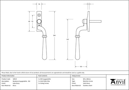 NEWBURY ESPAG 166x16x40 RH SBR - 50924 by MARCHES (ANVIL) ARCHITECTURAL HARDWARE
