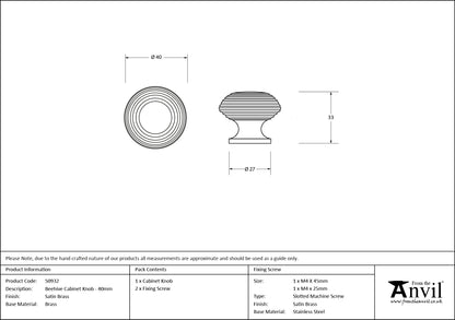 BEEHIVE CABINET KNOB 40x33 SBR - 50932 by MARCHES (ANVIL) ARCHITECTURAL HARDWARE
