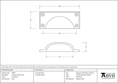 ART DECO DRAWER PULL 084HC 100x42x23 SBR - 50942 by MARCHES (ANVIL) ARCHITECTURAL HARDWARE