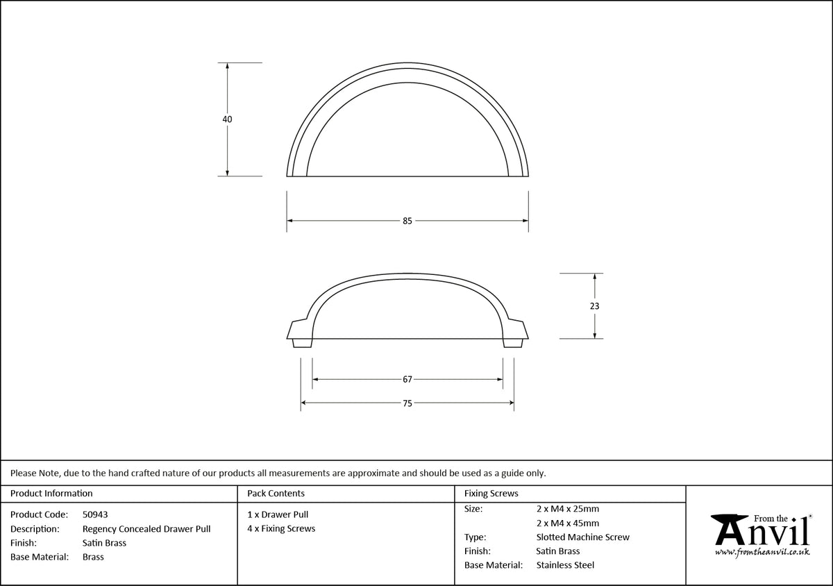 REGENCY DRAWER PULL CNC 075HC 85x40x23 SBR - 50943 by MARCHES (ANVIL) ARCHITECTURAL HARDWARE