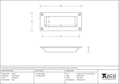 FLUSH PULL HANDLE 102x45x13 SBR - 50951 by MARCHES (ANVIL) ARCHITECTURAL HARDWARE