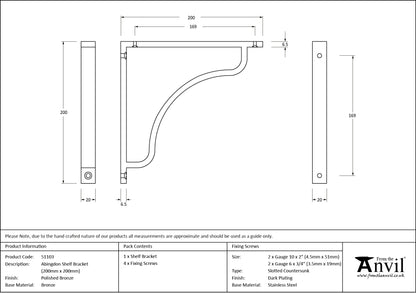 ABINGDON SHELF BKT 200x200x20 PBZ - 51103 by MARCHES (ANVIL) ARCHITECTURAL HARDWARE