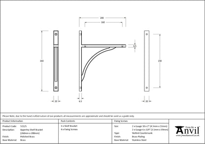 APPERLEY SHELF BKT 260x20x200 PBR - 51125 by MARCHES (ANVIL) ARCHITECTURAL HARDWARE