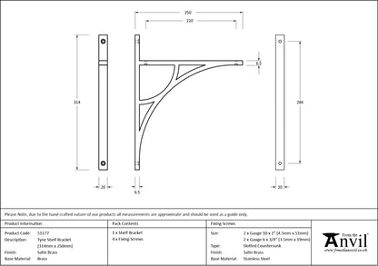 TYNE SHELF BKT 314x20x250 SBR - 51177 by MARCHES (ANVIL) ARCHITECTURAL HARDWARE