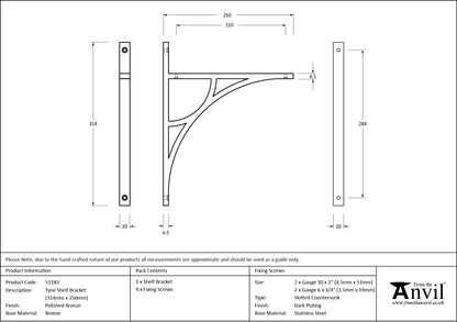 TYNE SHELF BKT 314x20x250 PBZ - 51183 by MARCHES (ANVIL) ARCHITECTURAL HARDWARE