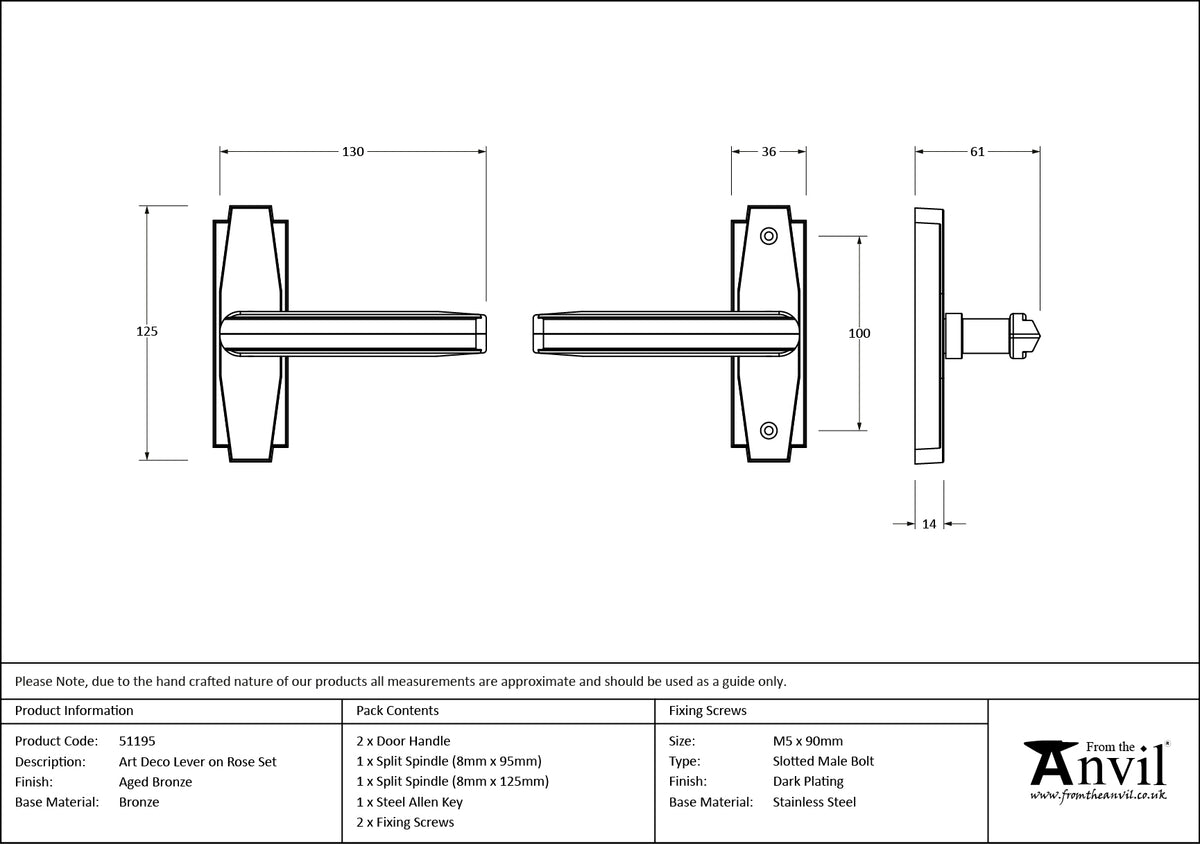ADECO LEVER HANDLE 130 AGBZ - 51195 by MARCHES (ANVIL) ARCHITECTURAL HARDWARE