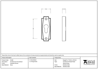 ART DECO ESCUTCHEON EURO 72x36x14 PCP - 51200 by MARCHES (ANVIL) ARCHITECTURAL HARDWARE
