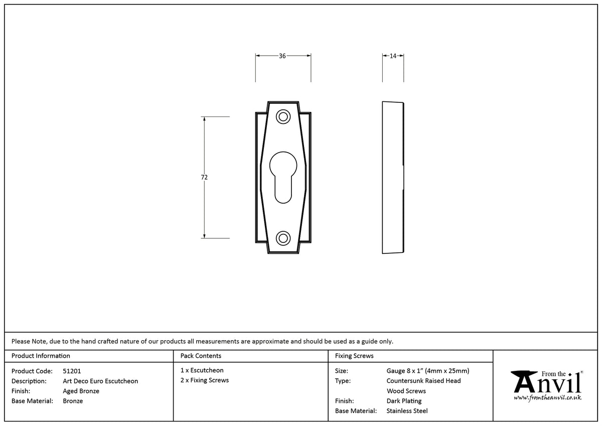 ART DECO ESCUTCHEON EURO 72x36x14 AGBZ - 51201 by MARCHES (ANVIL) ARCHITECTURAL HARDWARE
