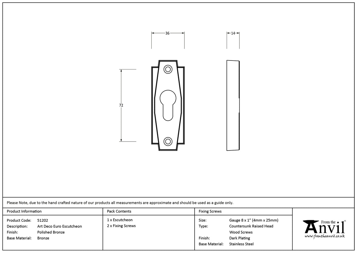 ART DECO ESCUTCHEON EURO 72x36x14 PBZ - 51202 by MARCHES (ANVIL) ARCHITECTURAL HARDWARE