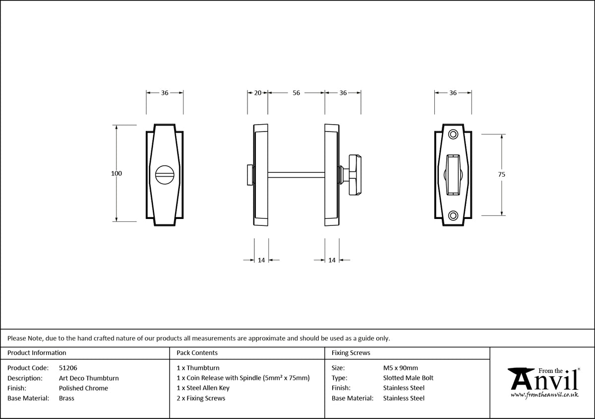 Polished Chrome Art Deco Thumbturn - 51206 by MARCHES (ANVIL) ARCHITECTURAL HARDWARE