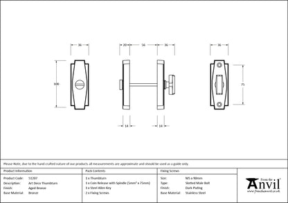 ART DECO THUMBTURN 100x36x36 AGBZ - 51207 by MARCHES (ANVIL) ARCHITECTURAL HARDWARE