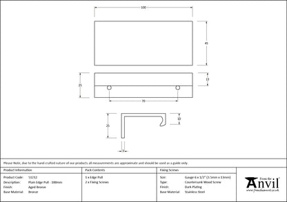 PLAIN EDGE PULL 070HC 100x45x25 AGBZ - 51212 by MARCHES (ANVIL) ARCHITECTURAL HARDWARE