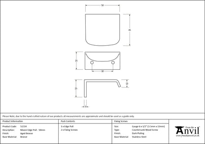 MOORE EDGE PULL 030HC 050x45x25 AGBZ - 51214 by MARCHES (ANVIL) ARCHITECTURAL HARDWARE