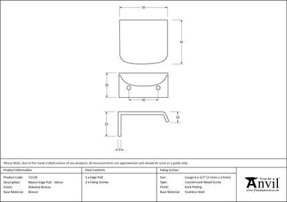 MOORE EDGE PULL 030HC 050x45x25 PBZ - 51220 by MARCHES (ANVIL) ARCHITECTURAL HARDWARE
