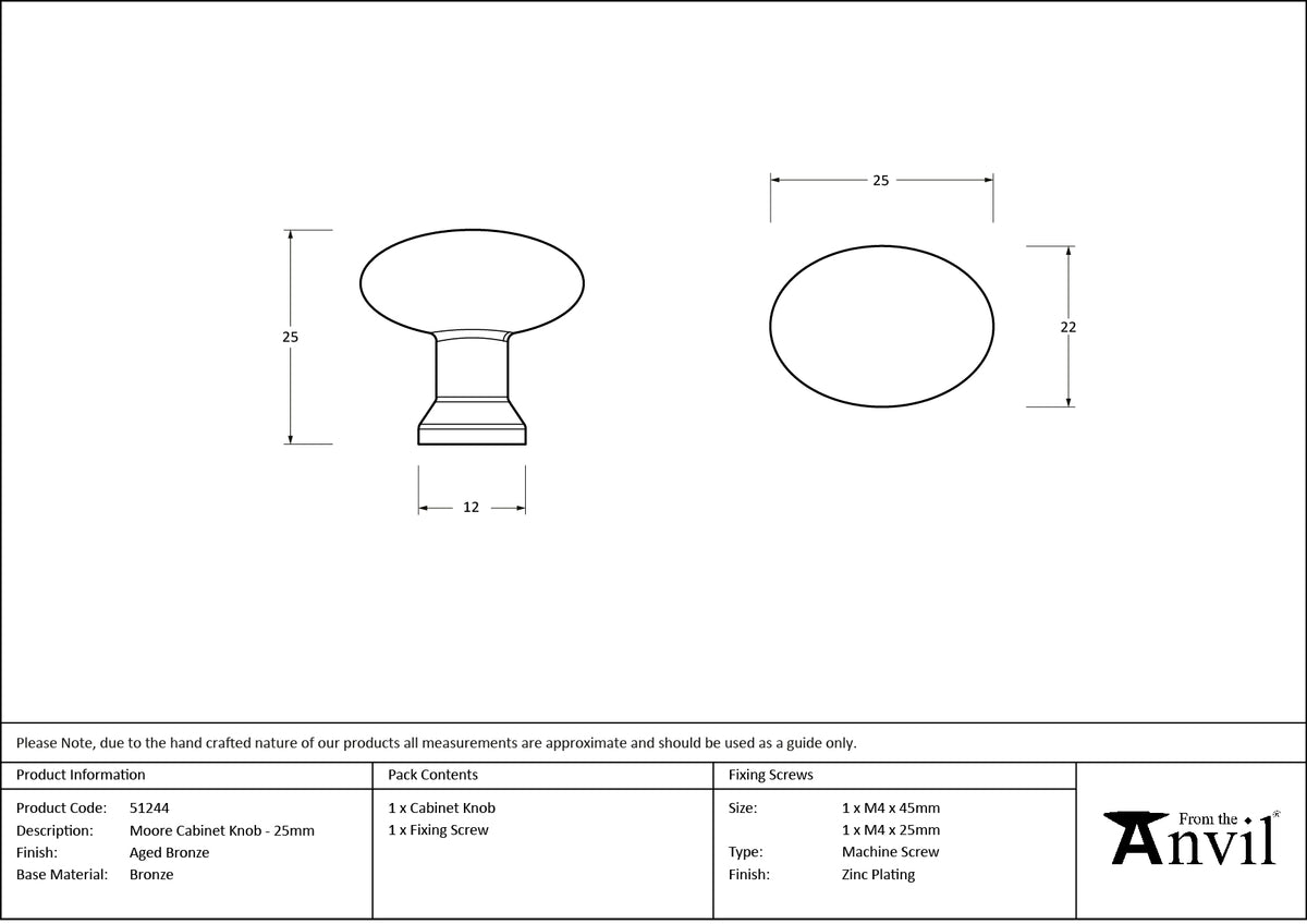 MOORE CABINET KNOB 25x22x25 AGBZ - 51244 by MARCHES (ANVIL) ARCHITECTURAL HARDWARE
