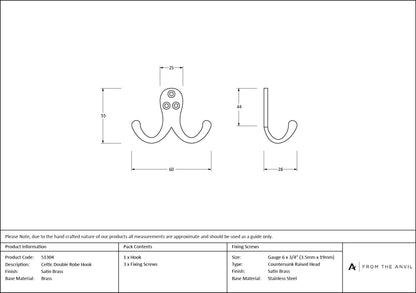 Satin Brass Celtic Double Robe Hook - 51304 by MARCHES (ANVIL) ARCHITECTURAL HARDWARE