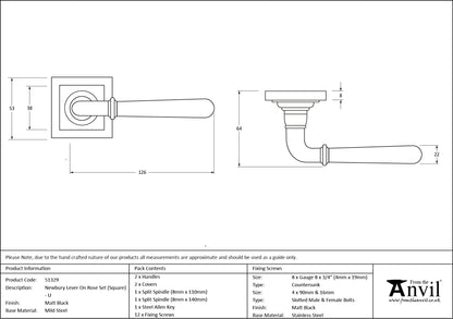 Matt Black Newbury Lever on Rose Se - 51329 by MARCHES (ANVIL) ARCHITECTURAL HARDWARE