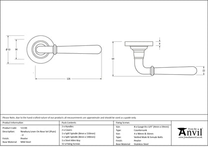 Pewter Newbury Lever on Rose Set (P - 51330 by MARCHES (ANVIL) ARCHITECTURAL HARDWARE