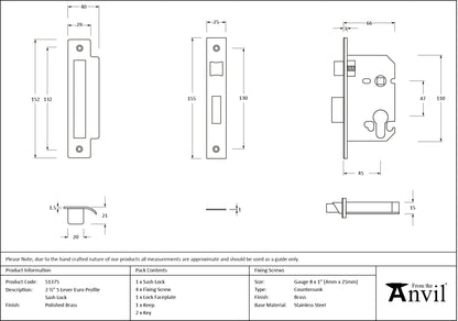 EURO SASH LOCK BS44 64 PBR - 51375 by MARCHES (ANVIL) ARCHITECTURAL HARDWARE