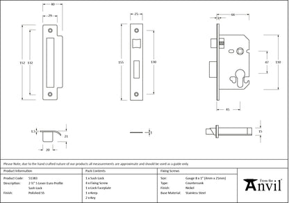 EURO SASH LOCK BS44 64 PSS - 51383 by MARCHES (ANVIL) ARCHITECTURAL HARDWARE