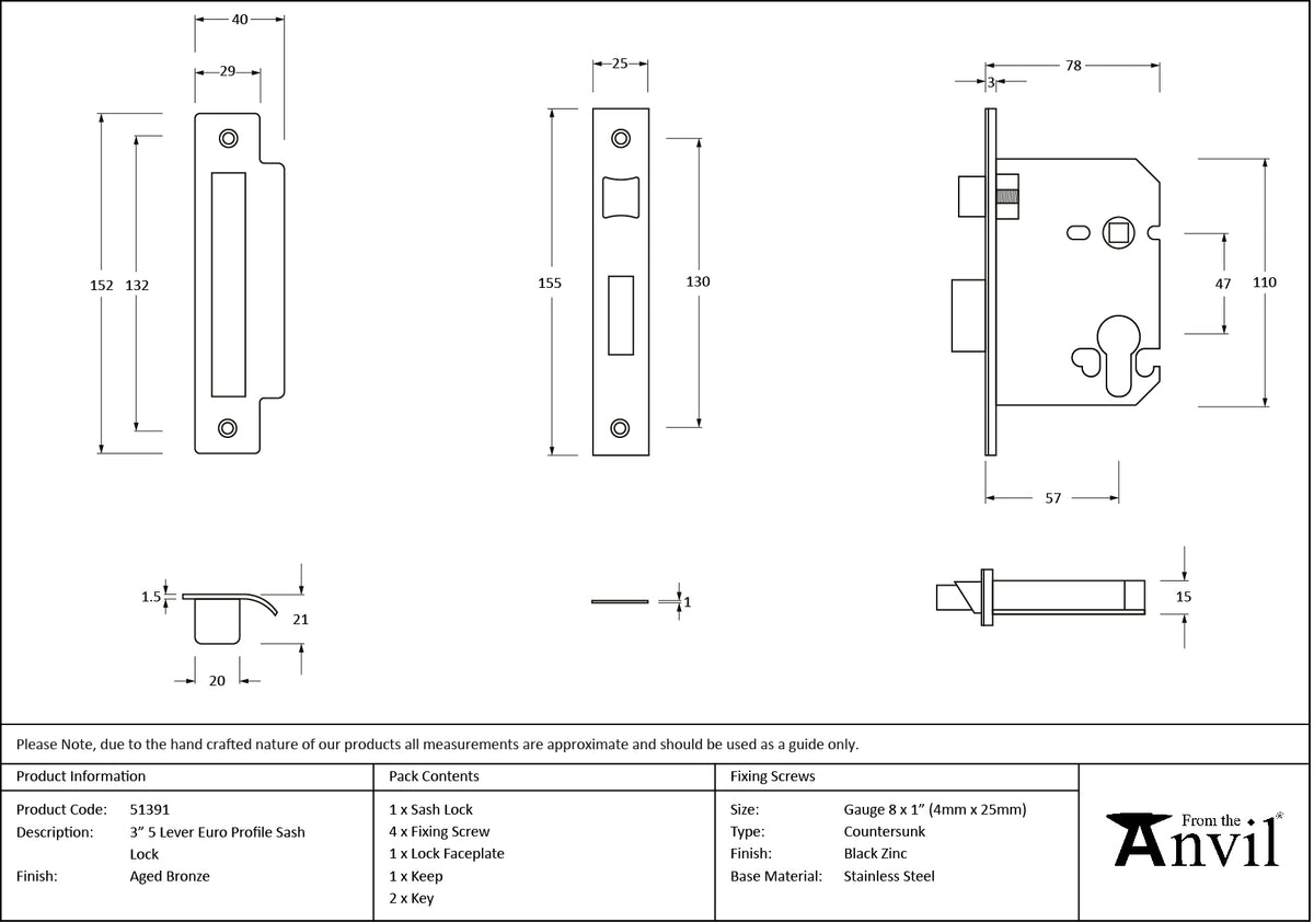 EURO SASH LOCK BS44 76 AGBZ - 51391 by MARCHES (ANVIL) ARCHITECTURAL HARDWARE