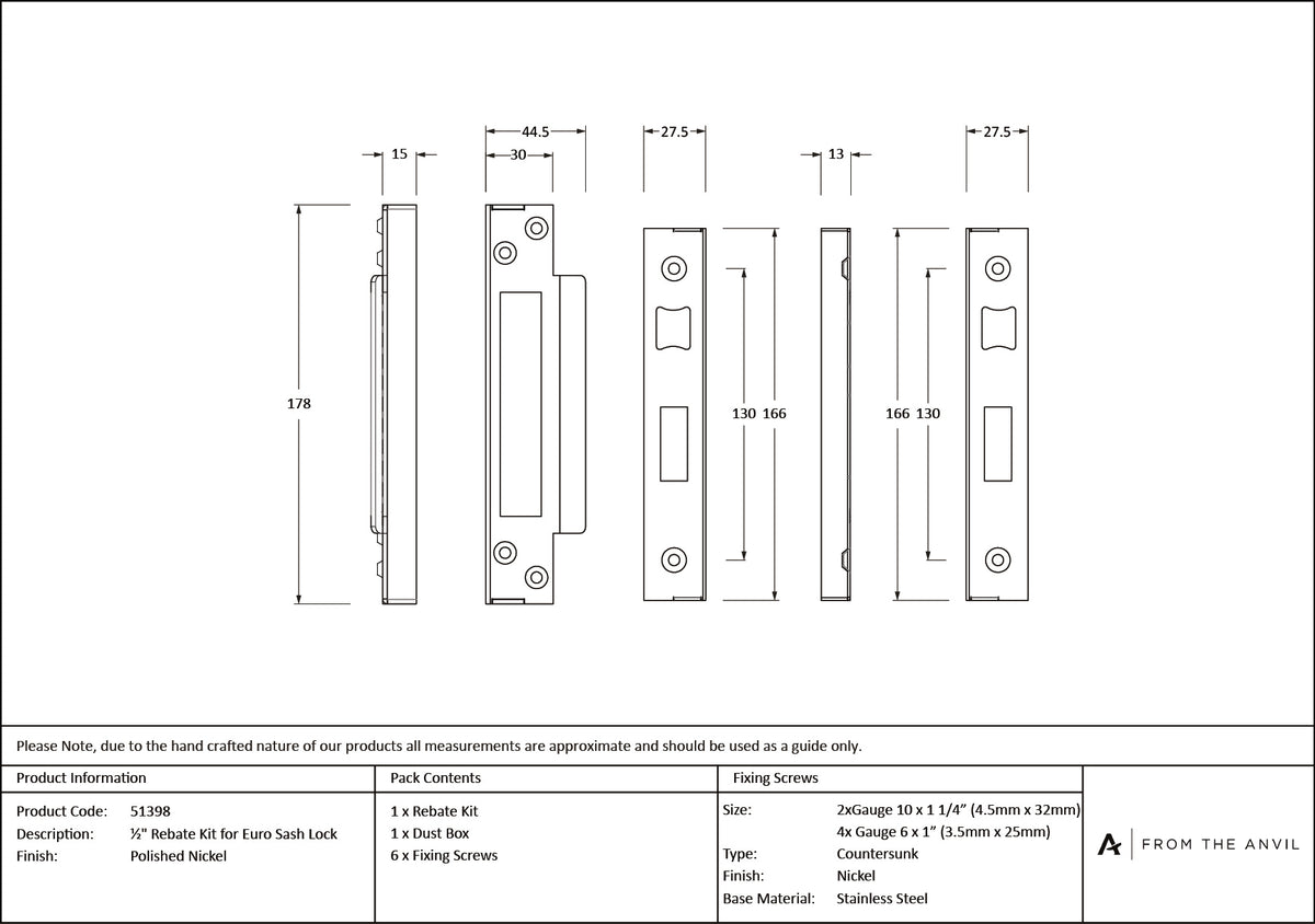 EURO SASH LOCK REBATE KIT 12.7 PNP - 51398 by MARCHES (ANVIL) ARCHITECTURAL HARDWARE
