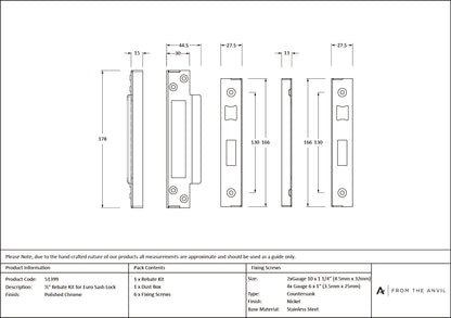 EURO SASH LOCK REBATE KIT 12.7 PCP - 51399 by MARCHES (ANVIL) ARCHITECTURAL HARDWARE