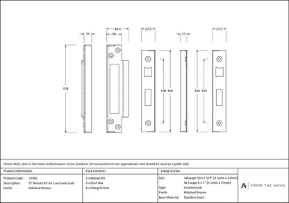 EURO SASH LOCK REBATE KIT 12.7 PBZ - 51402 by MARCHES (ANVIL) ARCHITECTURAL HARDWARE
