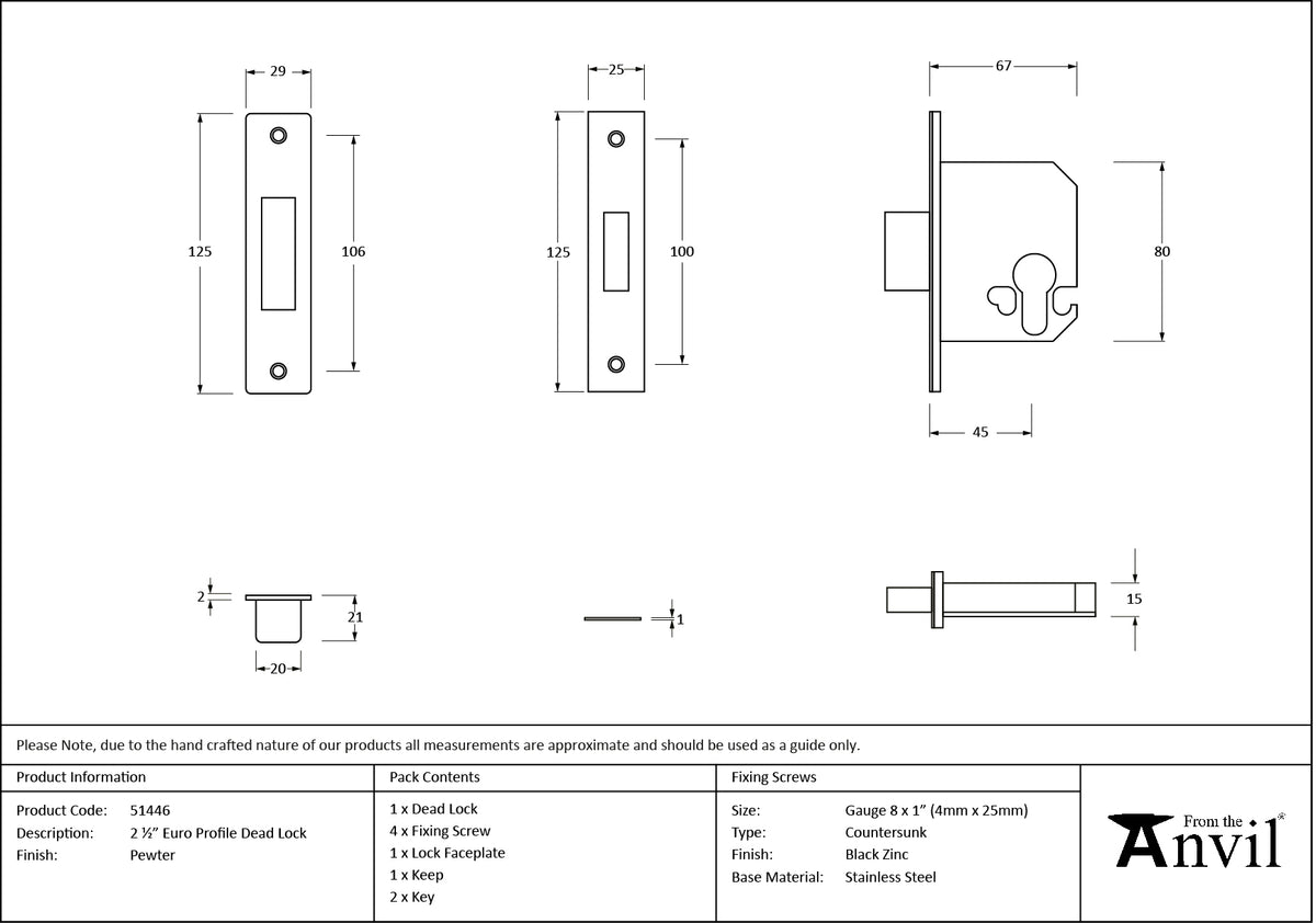 EURO DEAD LOCK BS BS44 64 PEW - 51446 by MARCHES (ANVIL) ARCHITECTURAL HARDWARE