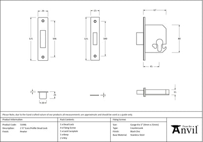 EURO DEAD LOCK BS BS44 64 PEW - 51446 by MARCHES (ANVIL) ARCHITECTURAL HARDWARE