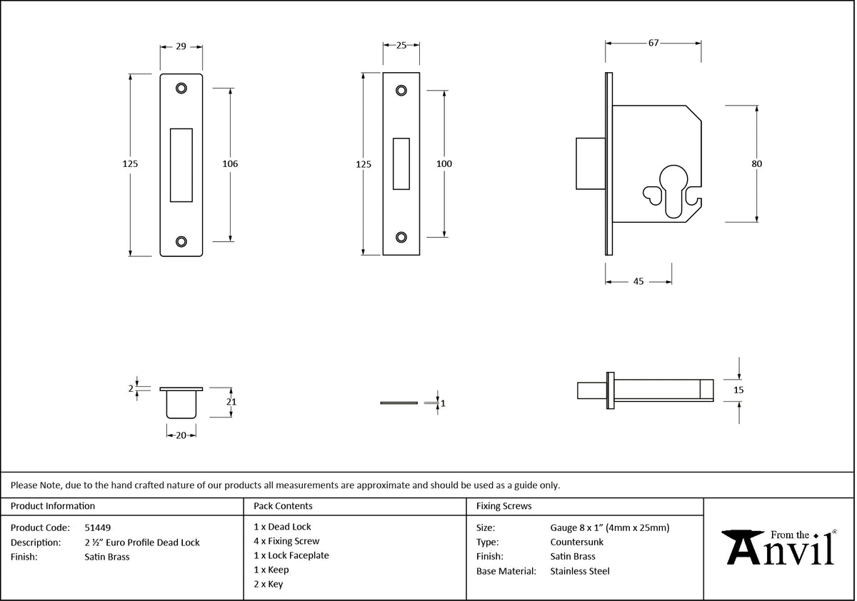 EURO DEAD LOCK BS BS44 64 SBR - 51449 by MARCHES (ANVIL) ARCHITECTURAL HARDWARE