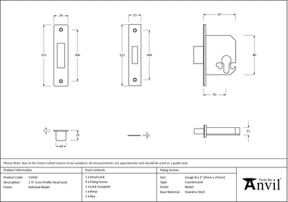 EURO DEAD LOCK BS BS44 64 PNP - 51450 by MARCHES (ANVIL) ARCHITECTURAL HARDWARE
