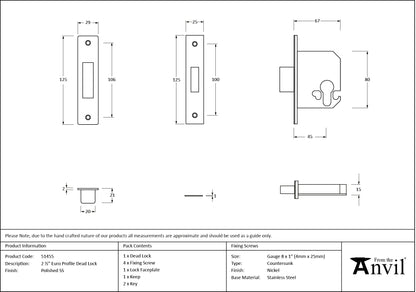 EURO DEAD LOCK BS BS44 64 PSS - 51455 by MARCHES (ANVIL) ARCHITECTURAL HARDWARE