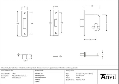EURO DEAD LOCK BS BS56 76 PNP - 51460 by MARCHES (ANVIL) ARCHITECTURAL HARDWARE