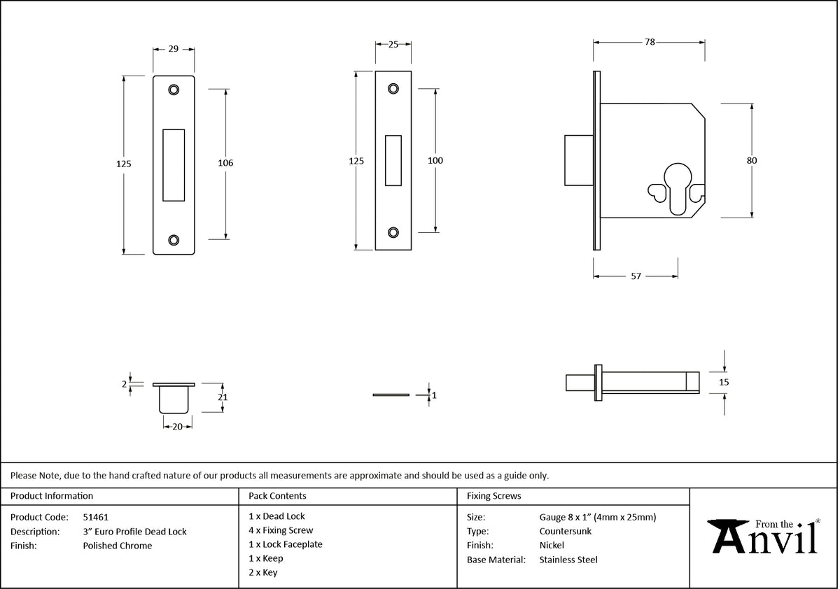 EURO DEAD LOCK BS BS56 76 PCP - 51461 by MARCHES (ANVIL) ARCHITECTURAL HARDWARE