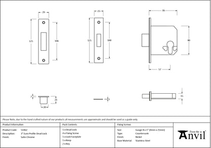 EURO DEAD LOCK BS BS56 76 SCP - 51462 by MARCHES (ANVIL) ARCHITECTURAL HARDWARE