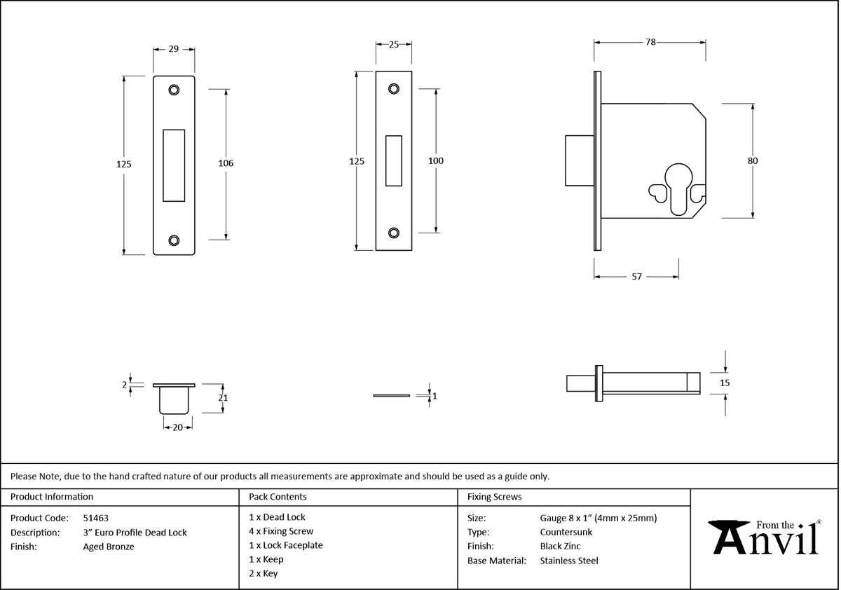 EURO DEAD LOCK BS BS56 76 AGBZ - 51463 by MARCHES (ANVIL) ARCHITECTURAL HARDWARE