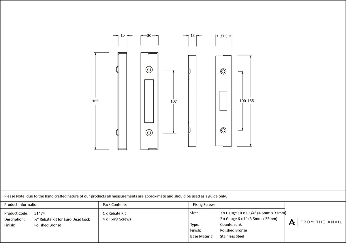 EURO DEAD LOCK REBATE KIT 12.7 PBZ - 51474 by MARCHES (ANVIL) ARCHITECTURAL HARDWARE