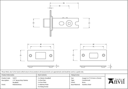TUBULAR DEADBOLT HD BS044 064 PBR - 51477 by MARCHES (ANVIL) ARCHITECTURAL HARDWARE