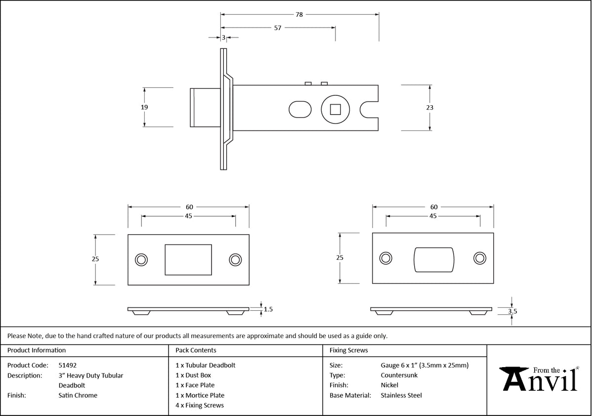 TUBULAR DEADBOLT HD BS056 076 SCP - 51492 by MARCHES (ANVIL) ARCHITECTURAL HARDWARE