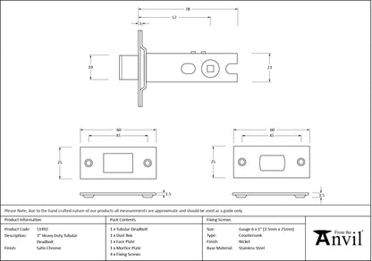 TUBULAR DEADBOLT HD BS056 076 SCP - 51492 by MARCHES (ANVIL) ARCHITECTURAL HARDWARE
