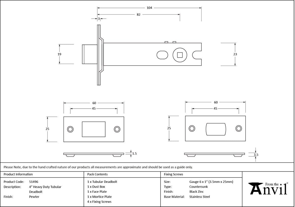 TUBULAR DEADBOLT HD BS081 102 PEW - 51496 by MARCHES (ANVIL) ARCHITECTURAL HARDWARE