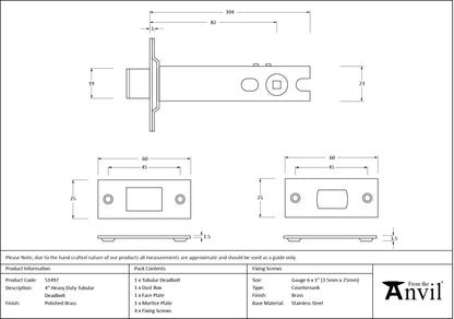 TUBULAR DEADBOLT HD BS081 102 PBR - 51497 by MARCHES (ANVIL) ARCHITECTURAL HARDWARE