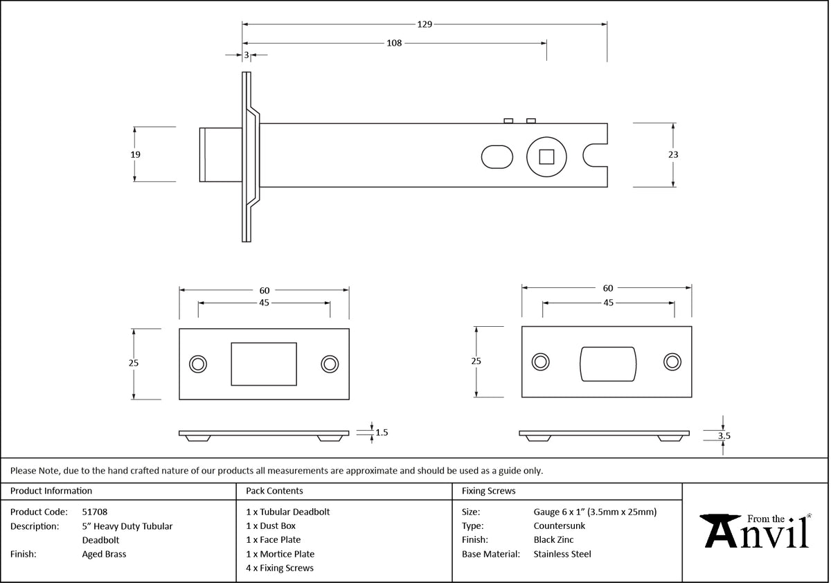 TUBULAR DEADBOLT HD BS106 127 AGBR - 51708 by MARCHES (ANVIL) ARCHITECTURAL HARDWARE