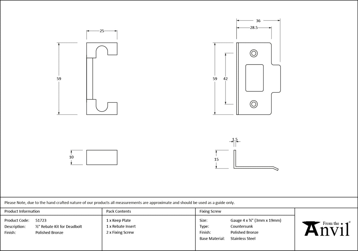 DEADBOLT REBATE KIT 12.7 PBZ - 51723 by MARCHES (ANVIL) ARCHITECTURAL HARDWARE
