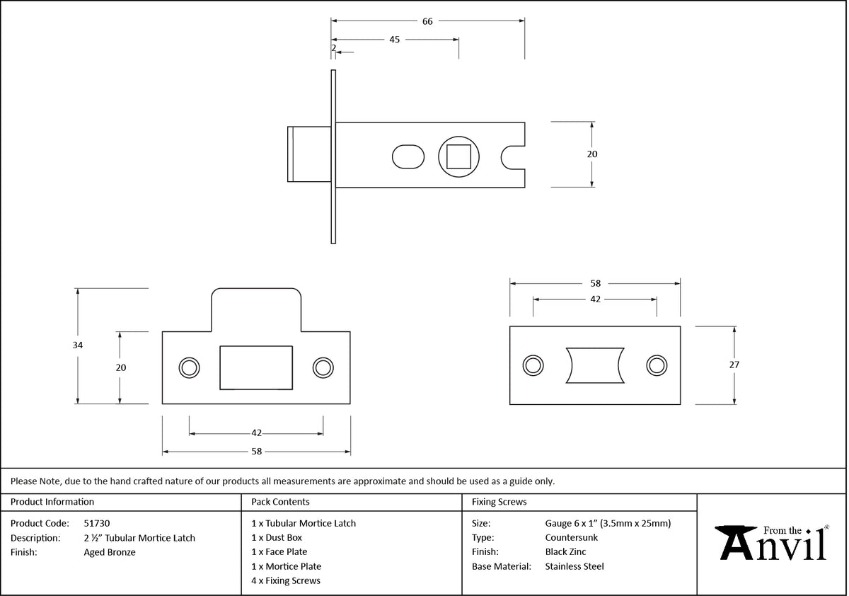 TUBULAR MORTICE LATCH BS44 64 AGBZ - 51730 by MARCHES (ANVIL) ARCHITECTURAL HARDWARE