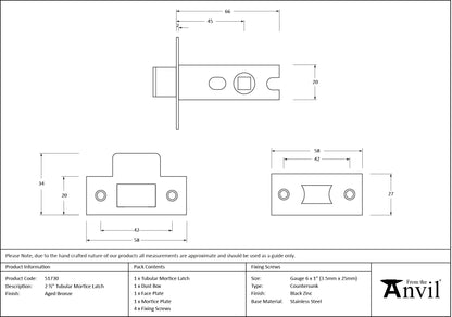 TUBULAR MORTICE LATCH BS44 64 AGBZ - 51730 by MARCHES (ANVIL) ARCHITECTURAL HARDWARE